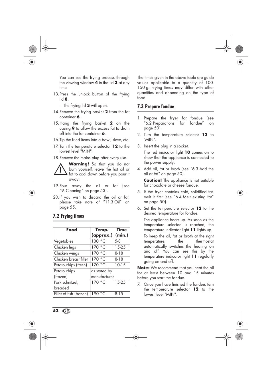 2 frying times, 3 prepare fondue | Silvercrest SFM 840 A2 User Manual | Page 54 / 74