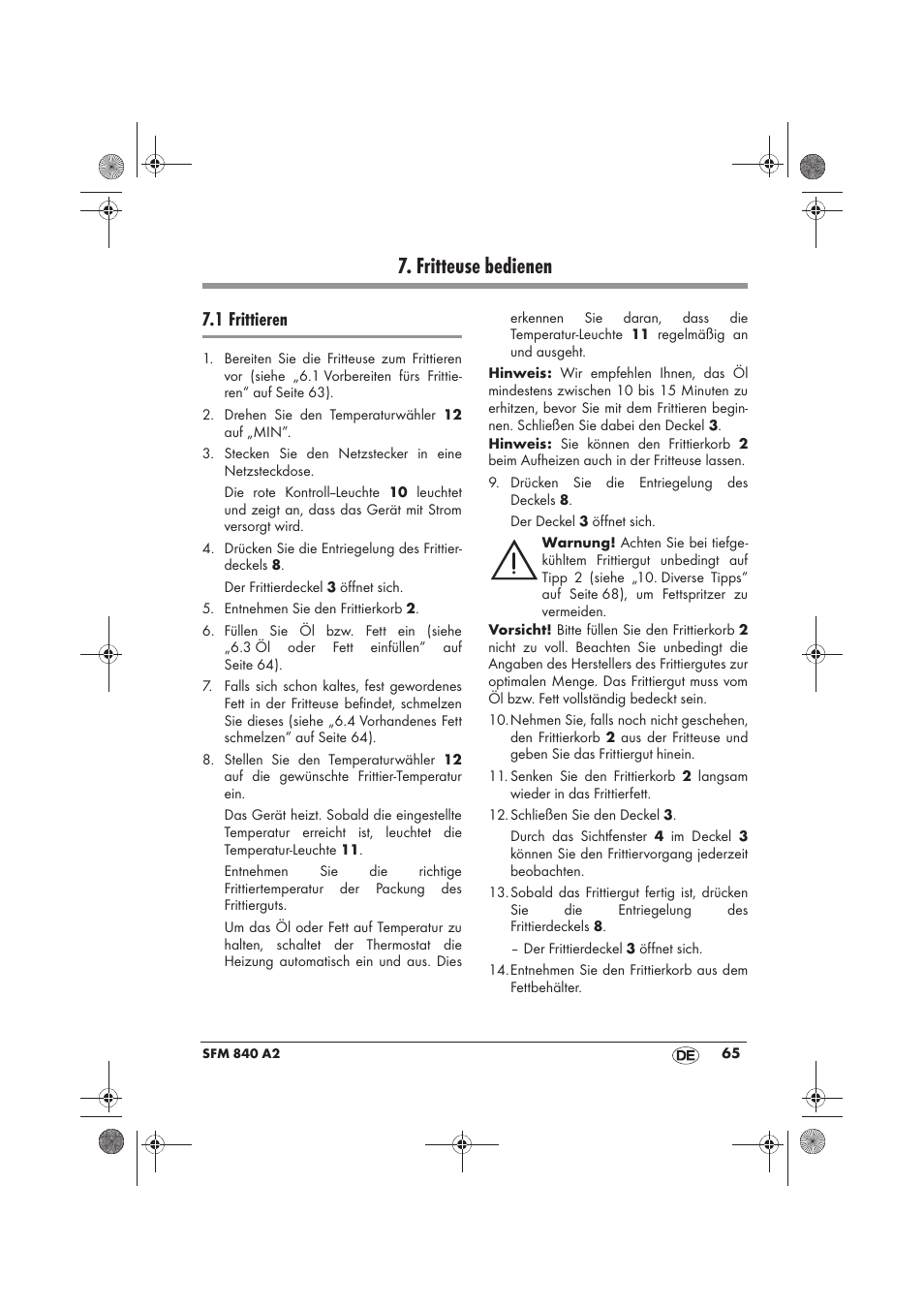 Fritteuse bedienen, 1 frittieren | Silvercrest SFM 840 A2 User Manual | Page 67 / 74