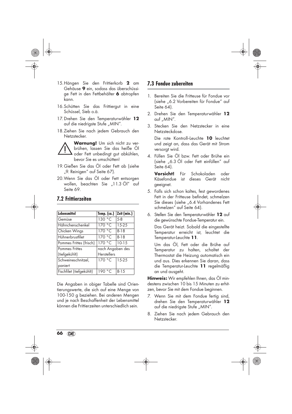 2 frittierzeiten, 3 fondue zubereiten | Silvercrest SFM 840 A2 User Manual | Page 68 / 74