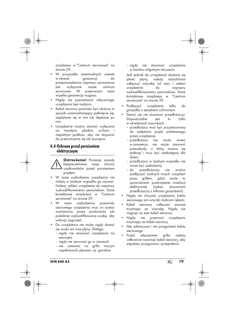 4 ochrona przed porażeniem elektrycznym | Silvercrest SFM 840 A2 User Manual | Page 21 / 98