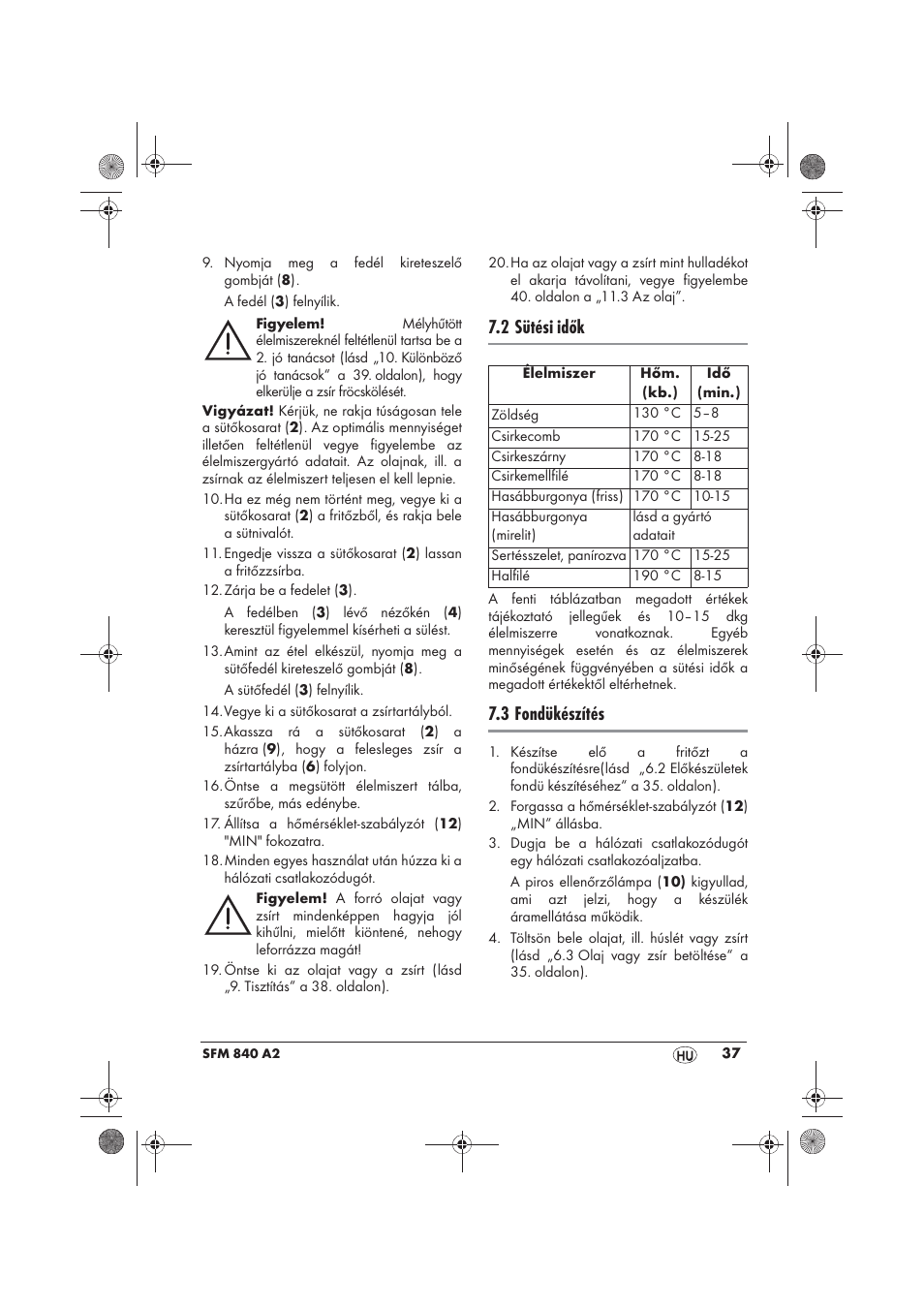 2 sütési idők, 3 fondükészítés | Silvercrest SFM 840 A2 User Manual | Page 39 / 98