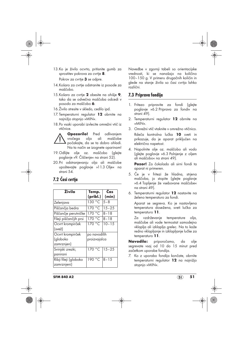 2 časi cvrtja, 3 priprava fondija | Silvercrest SFM 840 A2 User Manual | Page 53 / 98