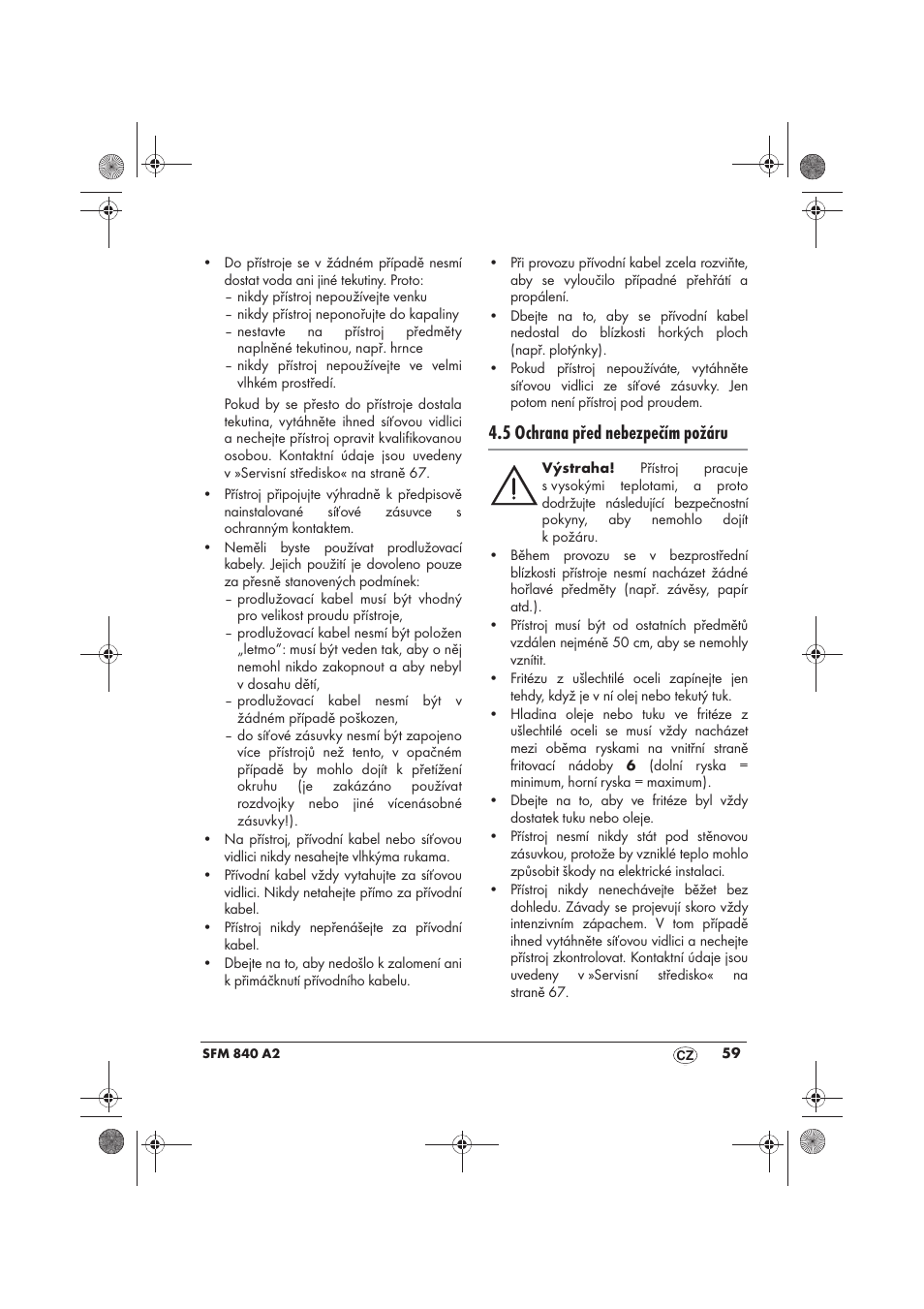 5 ochrana před nebezpečím požáru | Silvercrest SFM 840 A2 User Manual | Page 61 / 98