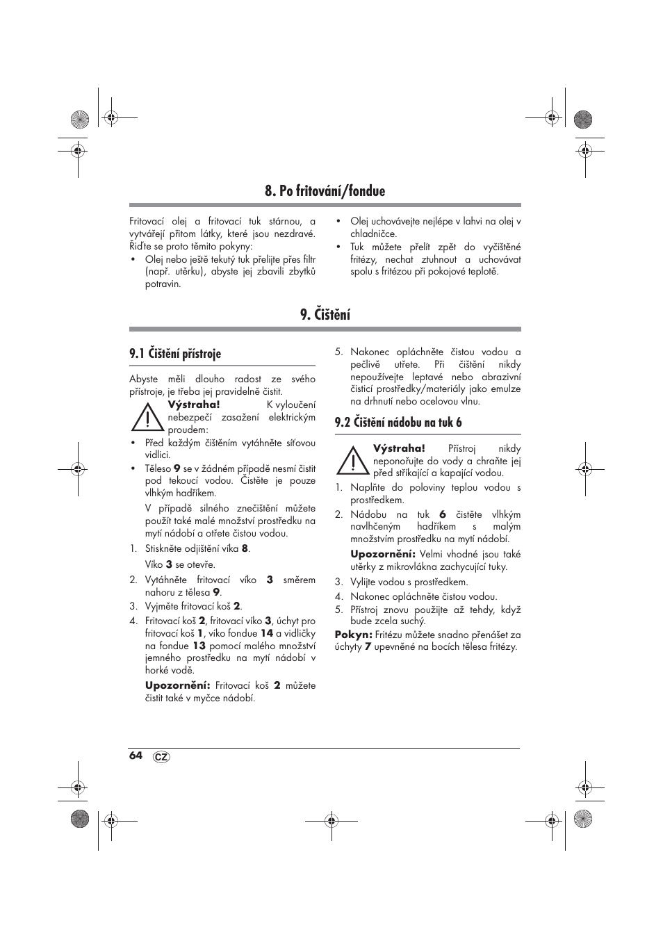 Po fritování/fondue, Čištění, 1 čištění přístroje | 2 čištění nádobu na tuk 6 | Silvercrest SFM 840 A2 User Manual | Page 66 / 98