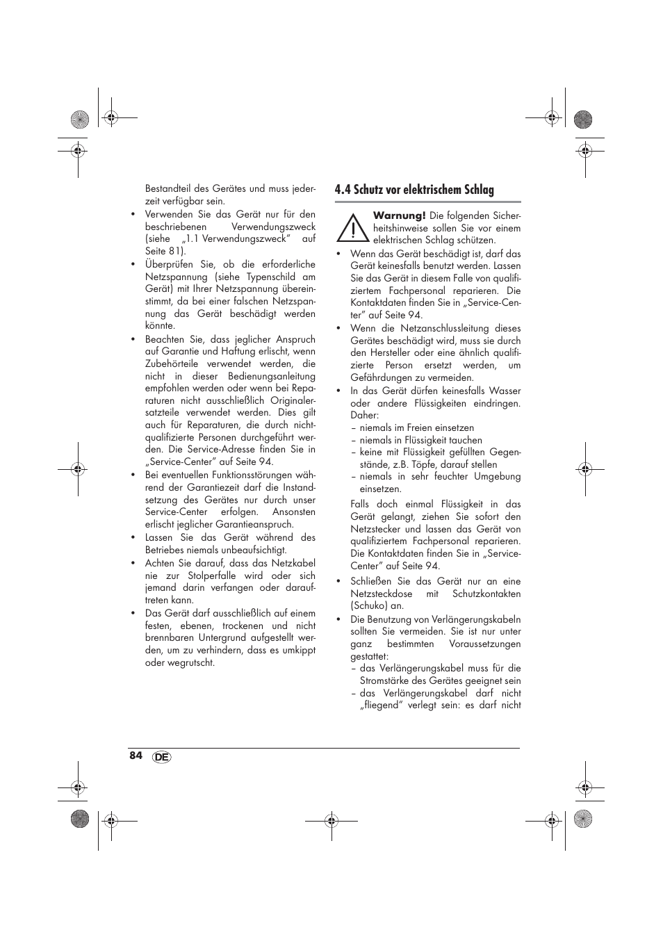 4 schutz vor elektrischem schlag | Silvercrest SFM 840 A2 User Manual | Page 86 / 98