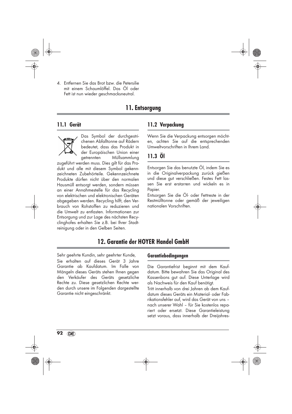 Entsorgung, Garantie der hoyer handel gmbh | Silvercrest SFM 840 A2 User Manual | Page 94 / 98