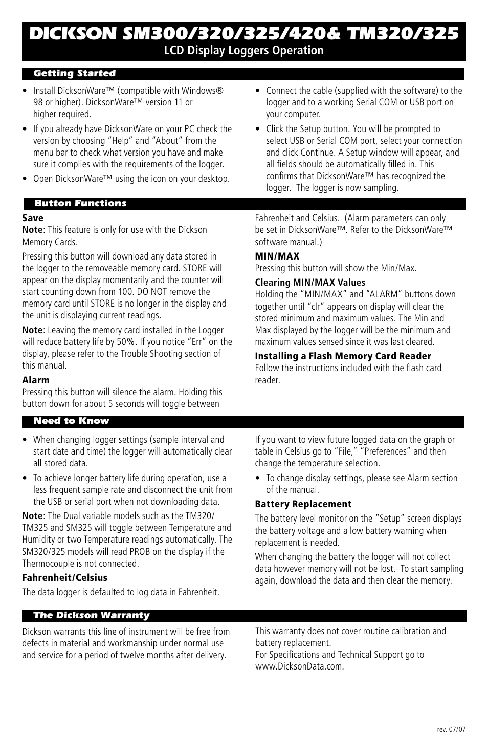 Dickson Industrial SM300 User Manual | 5 pages