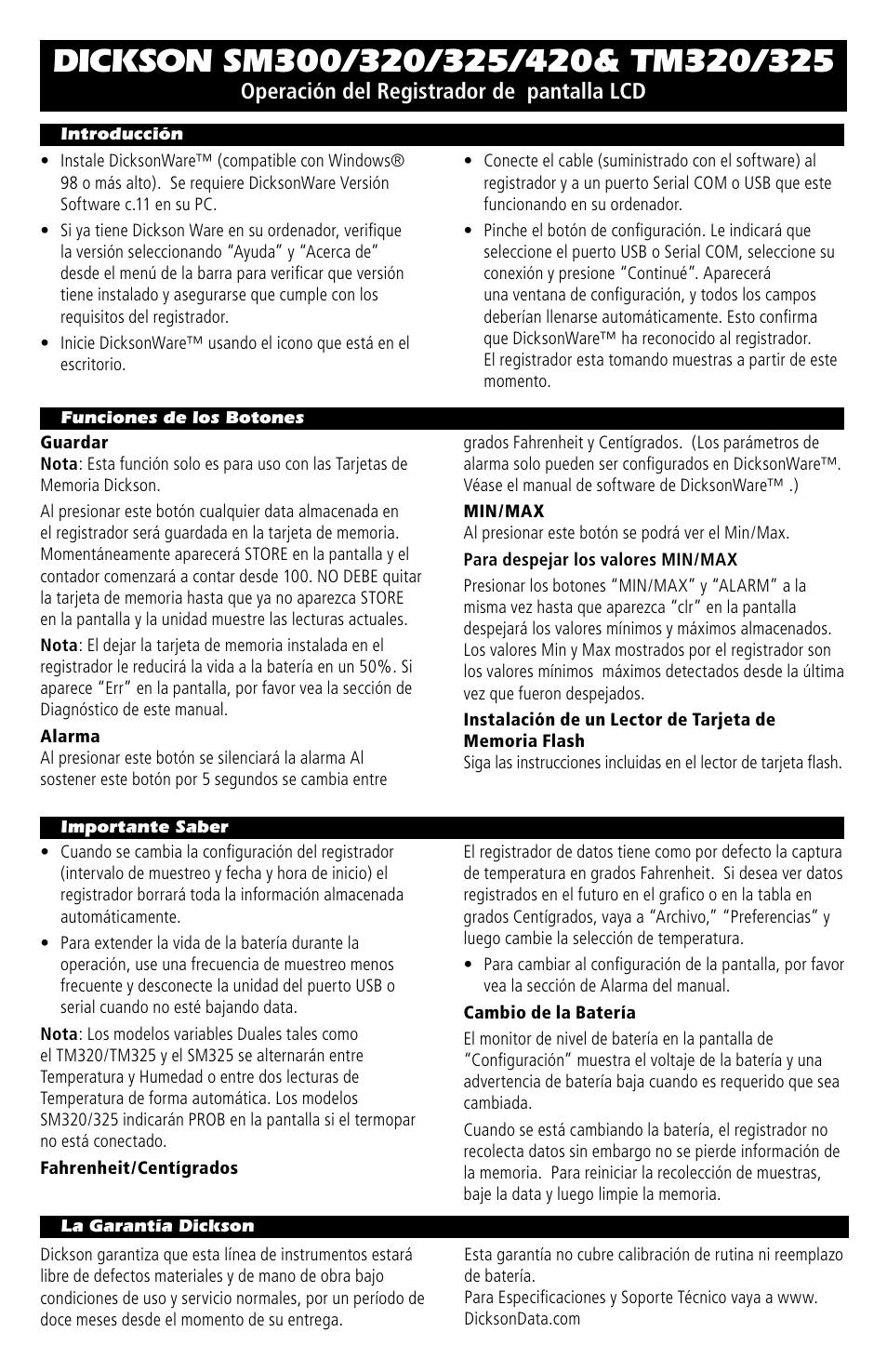 Operación del registrador de pantalla lcd | Dickson Industrial SM300 User Manual | Page 2 / 5