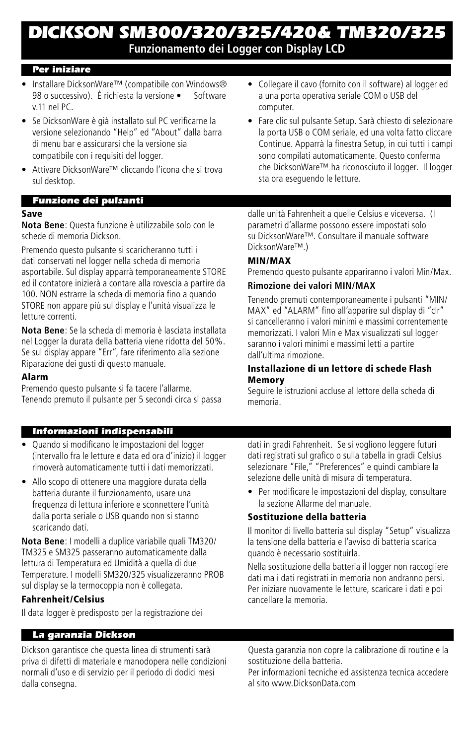 Funzionamento dei logger con display lcd | Dickson Industrial SM300 User Manual | Page 5 / 5