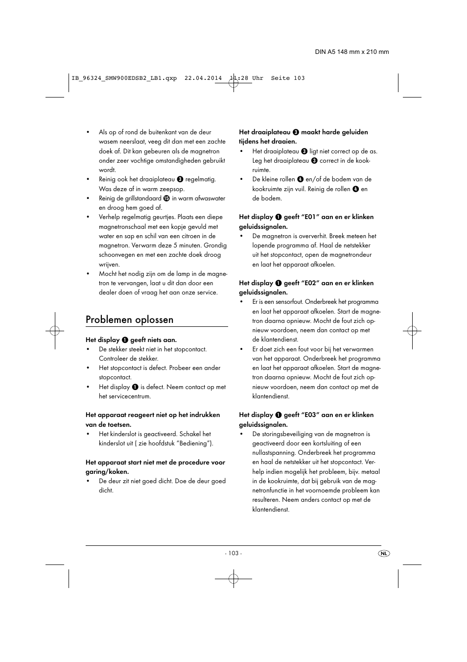 Problemen oplossen | Silvercrest SMW 900 EDS B2 User Manual | Page 106 / 134