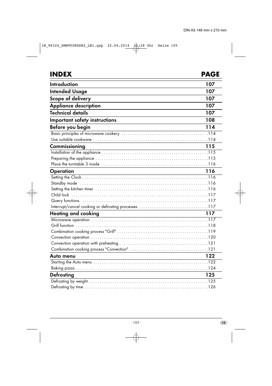 Index page | Silvercrest SMW 900 EDS B2 User Manual | Page 108 / 134