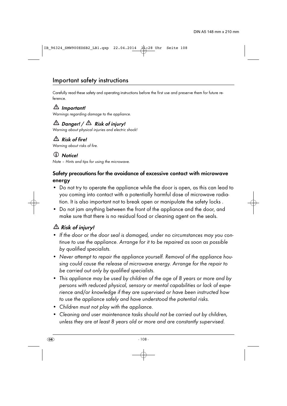 Important safety instructions | Silvercrest SMW 900 EDS B2 User Manual | Page 111 / 134