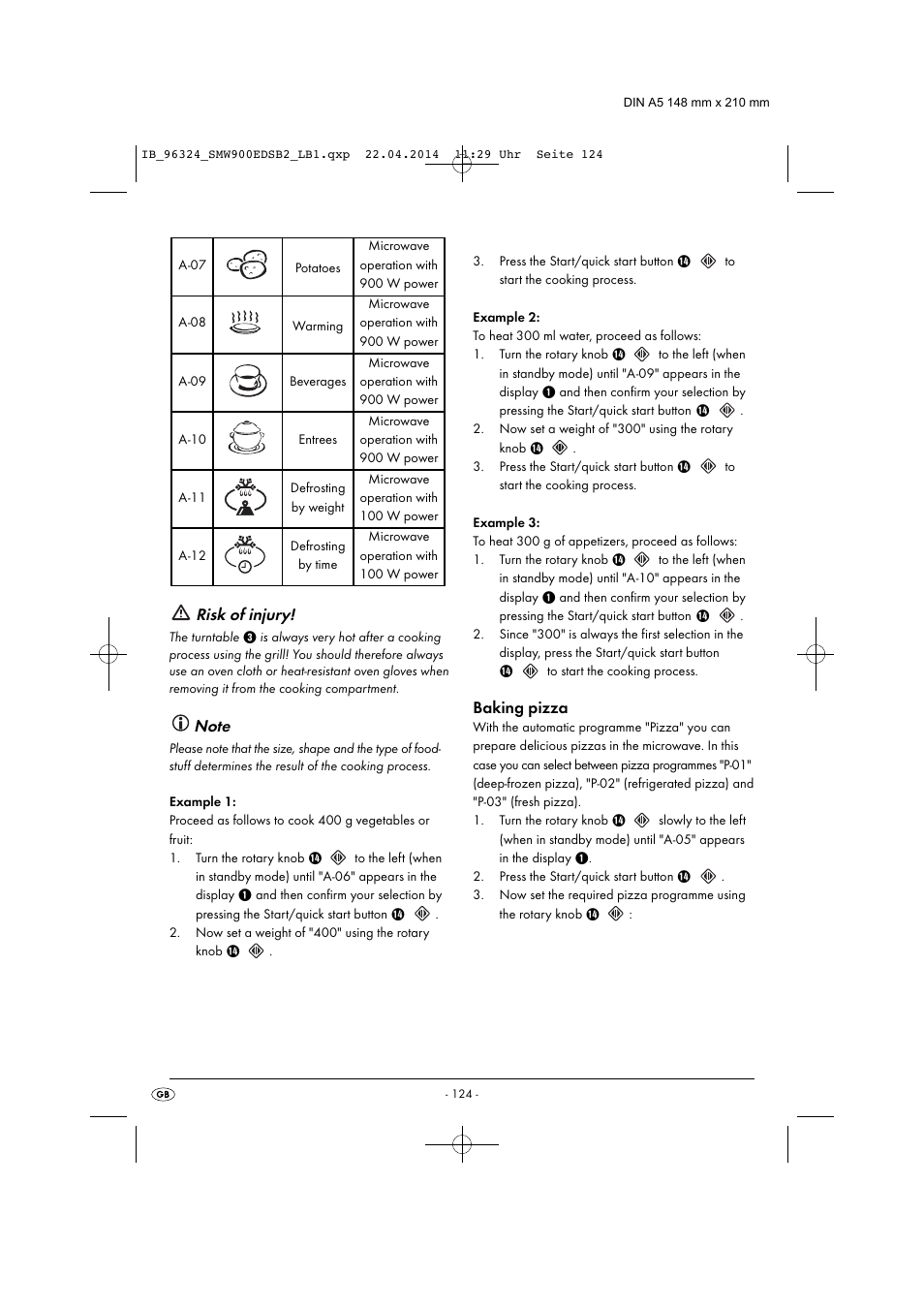 Risk of injury, Baking pizza | Silvercrest SMW 900 EDS B2 User Manual | Page 127 / 134