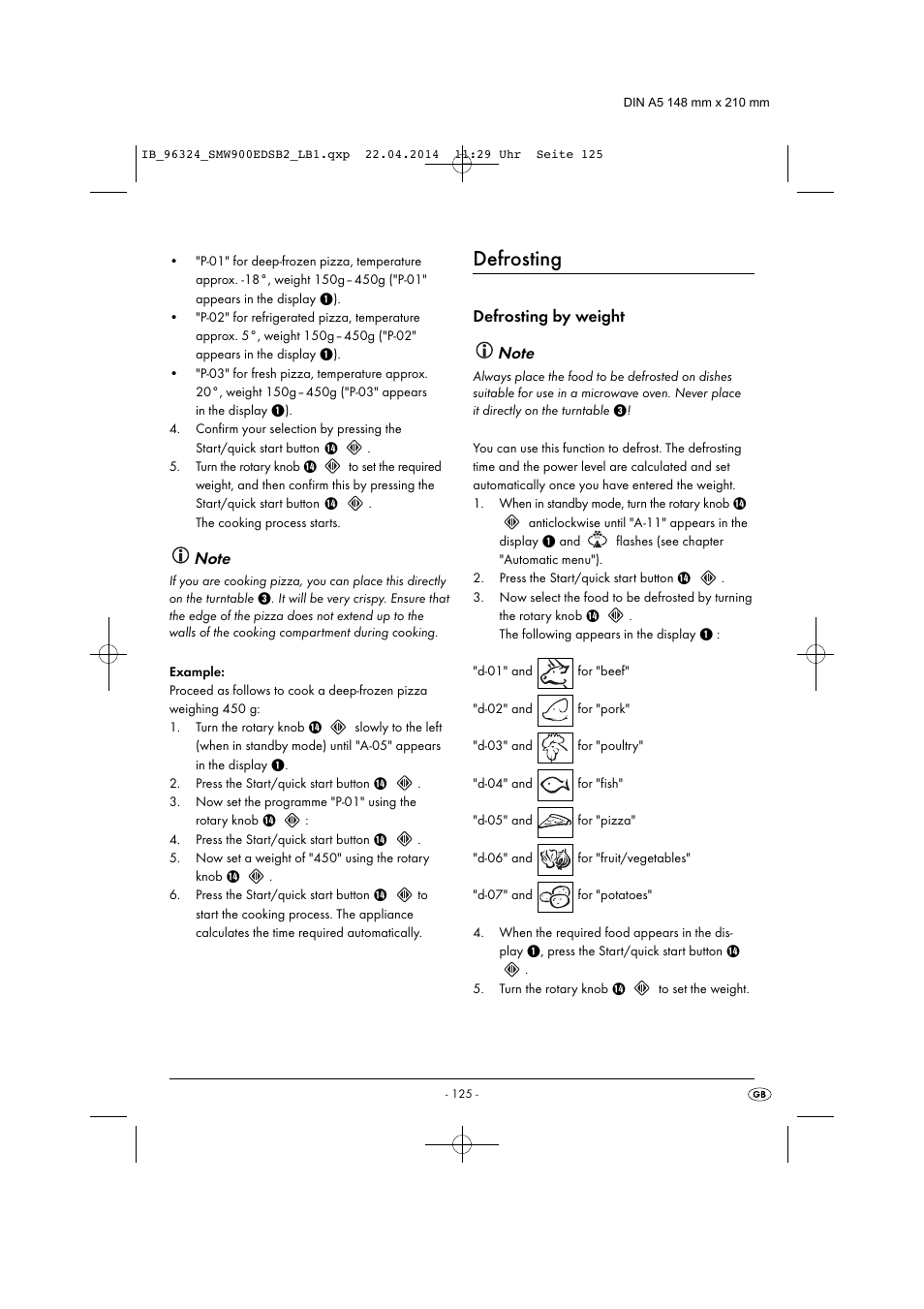 Defrosting, Defrosting by weight | Silvercrest SMW 900 EDS B2 User Manual | Page 128 / 134