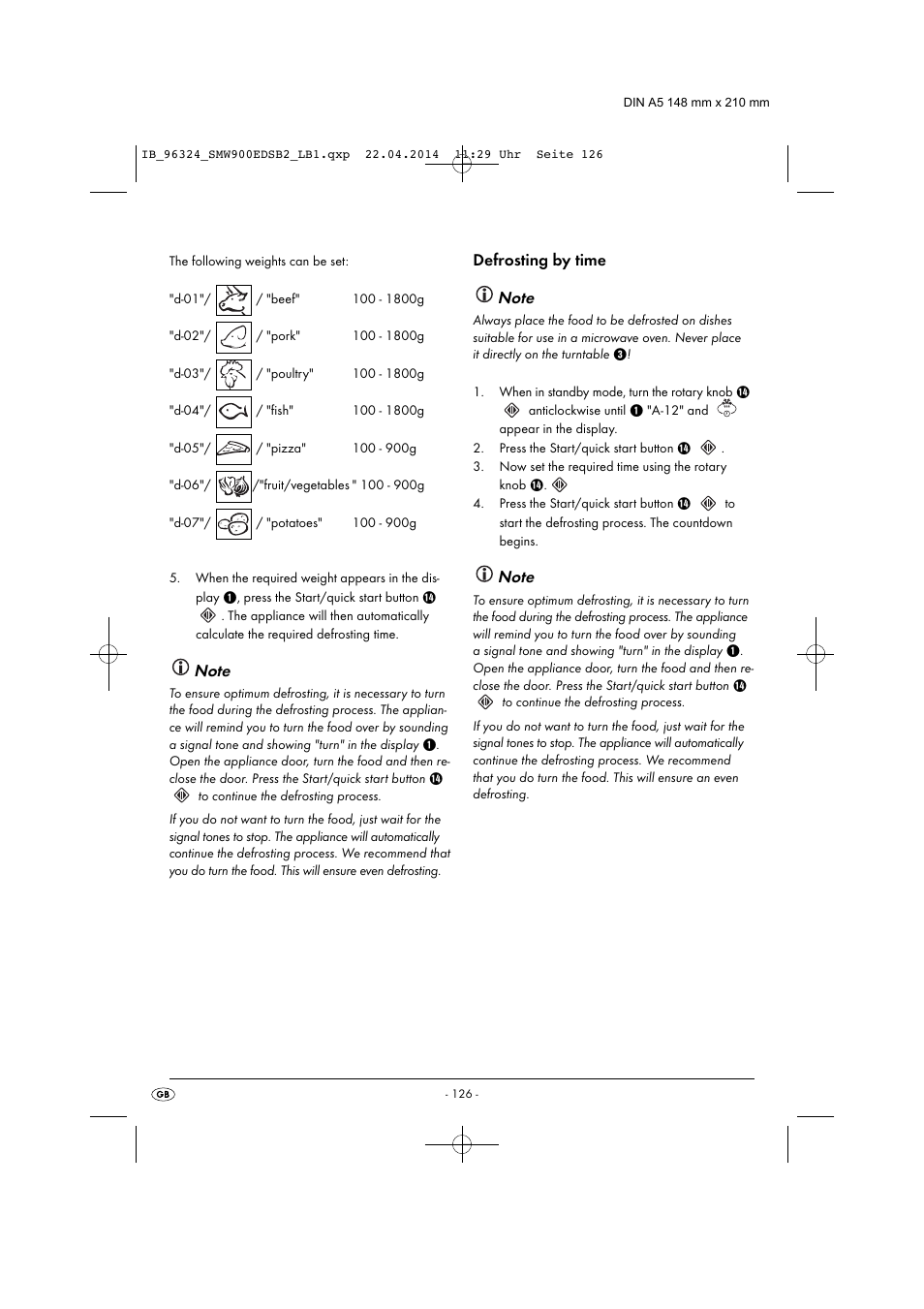 Defrosting by time | Silvercrest SMW 900 EDS B2 User Manual | Page 129 / 134