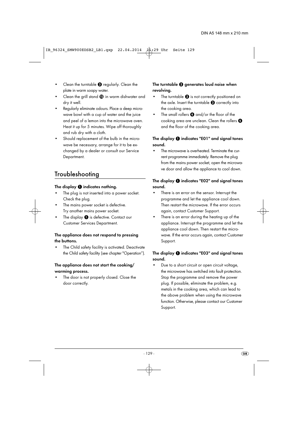 Troubleshooting | Silvercrest SMW 900 EDS B2 User Manual | Page 132 / 134