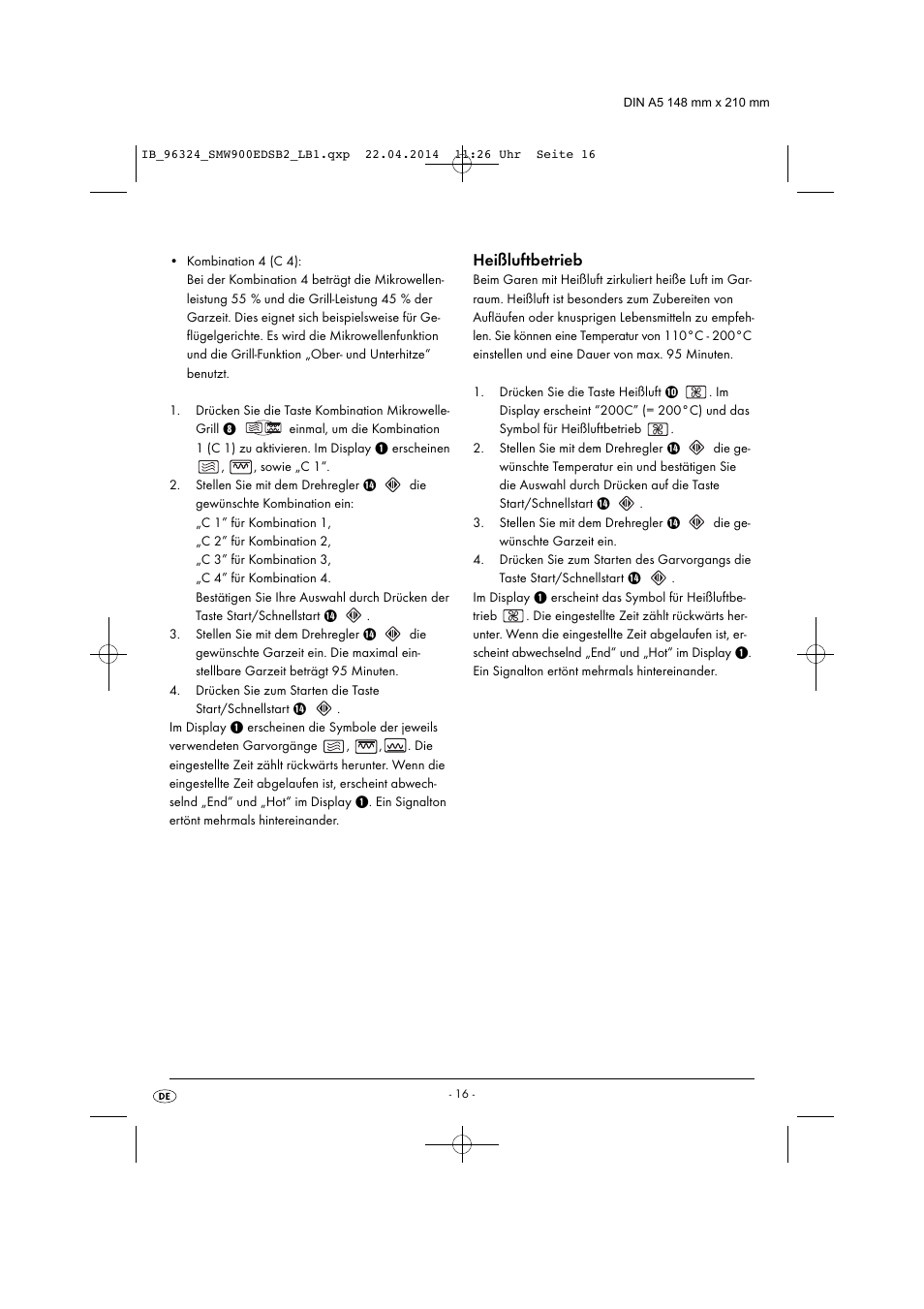 Heißluftbetrieb | Silvercrest SMW 900 EDS B2 User Manual | Page 19 / 134