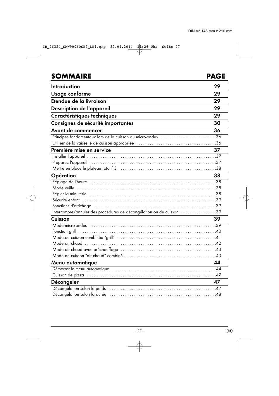 Sommaire page | Silvercrest SMW 900 EDS B2 User Manual | Page 30 / 134