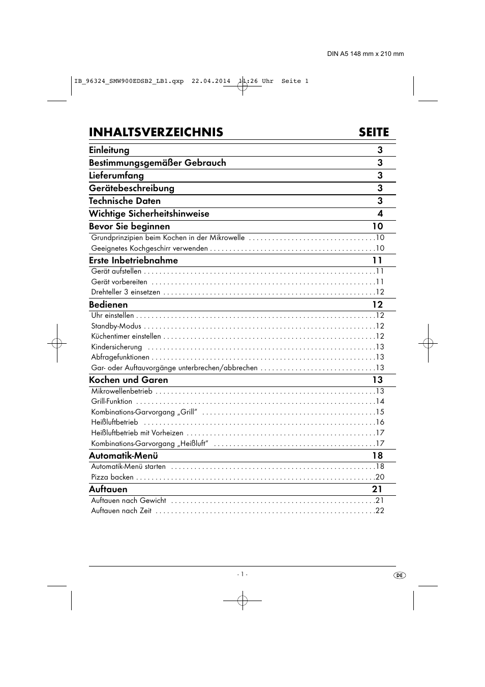 Inhaltsverzeichnis seite | Silvercrest SMW 900 EDS B2 User Manual | Page 4 / 134