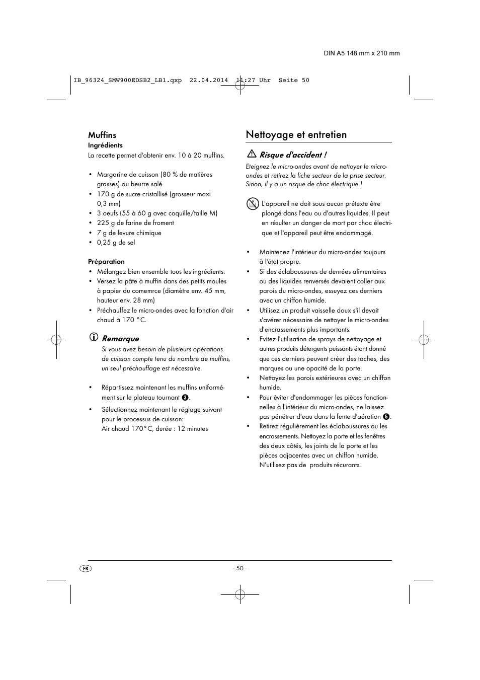 Nettoyage et entretien, Remarque, Risque d'accident | Muffins | Silvercrest SMW 900 EDS B2 User Manual | Page 53 / 134