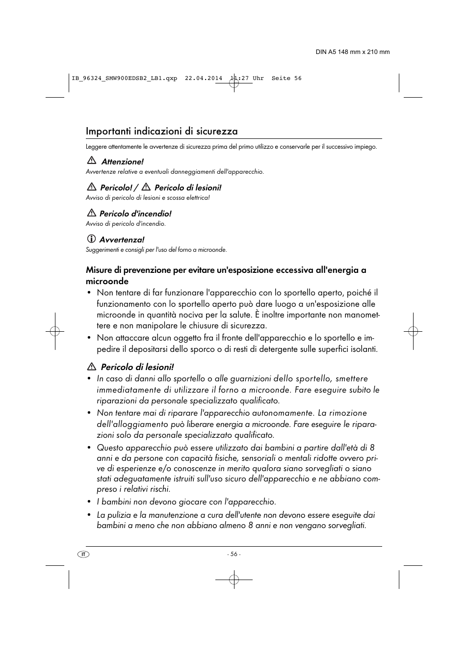 Importanti indicazioni di sicurezza | Silvercrest SMW 900 EDS B2 User Manual | Page 59 / 134