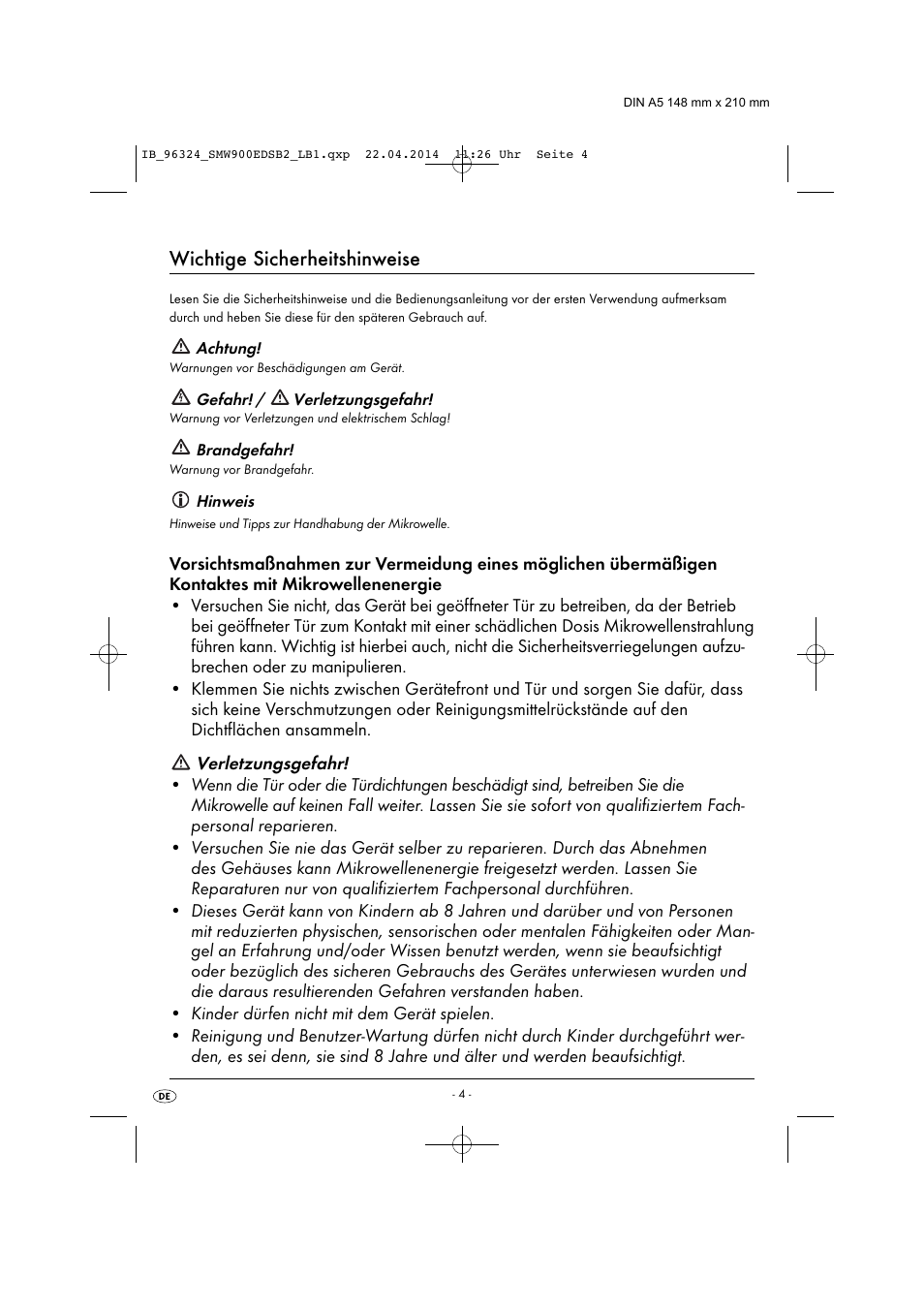 Wichtige sicherheitshinweise | Silvercrest SMW 900 EDS B2 User Manual | Page 7 / 134