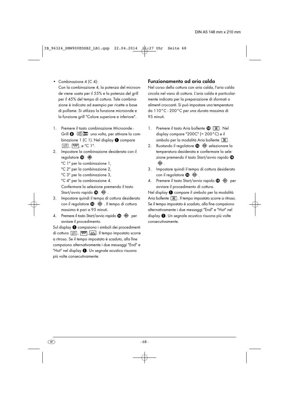 Funzionamento ad aria calda | Silvercrest SMW 900 EDS B2 User Manual | Page 71 / 134