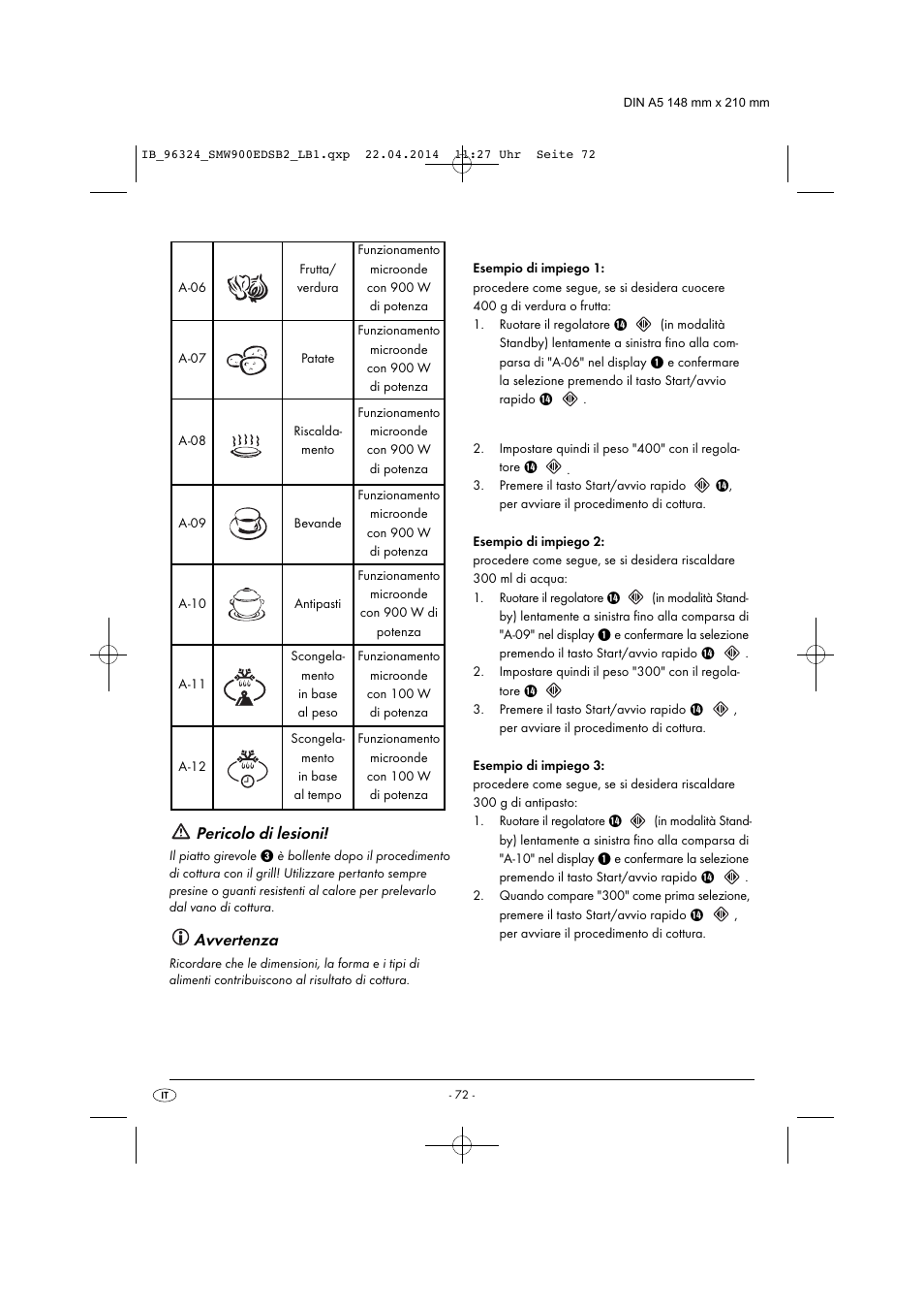 Pericolo di lesioni, Avvertenza | Silvercrest SMW 900 EDS B2 User Manual | Page 75 / 134