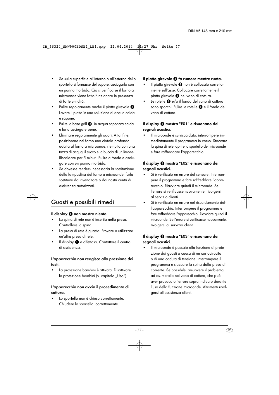 Guasti e possibili rimedi | Silvercrest SMW 900 EDS B2 User Manual | Page 80 / 134