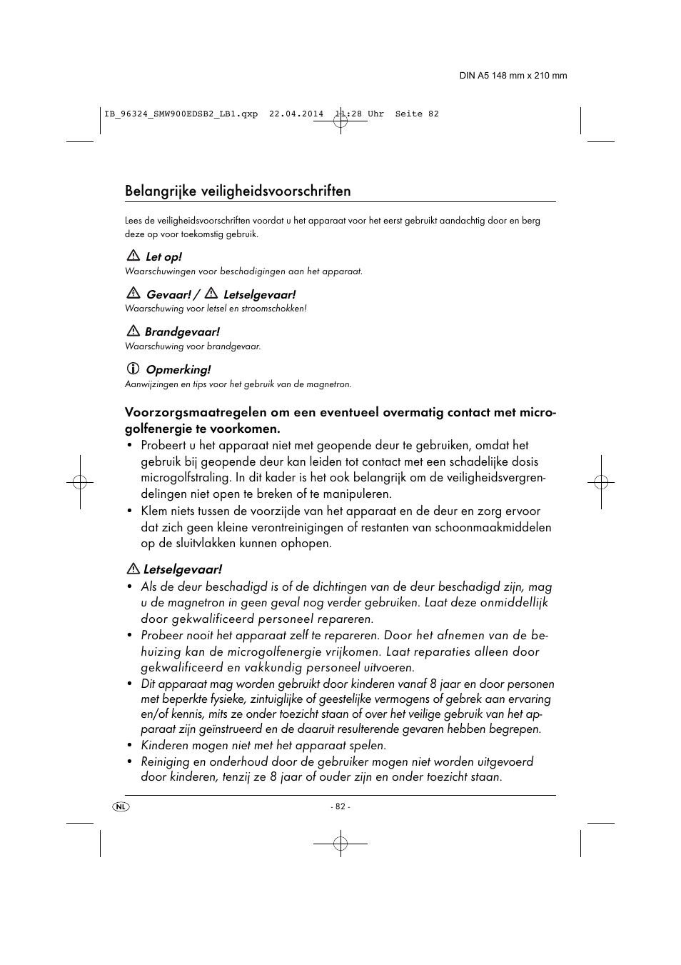 Belangrijke veiligheidsvoorschriften | Silvercrest SMW 900 EDS B2 User Manual | Page 85 / 134