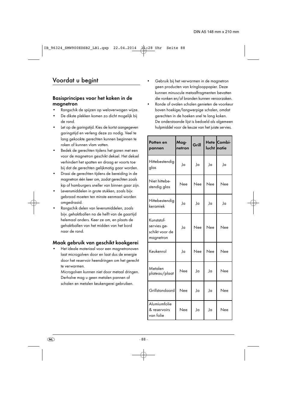 Voordat u begint, Basisprincipes voor het koken in de magnetron, Maak gebruik van geschikt kookgerei | Silvercrest SMW 900 EDS B2 User Manual | Page 91 / 134