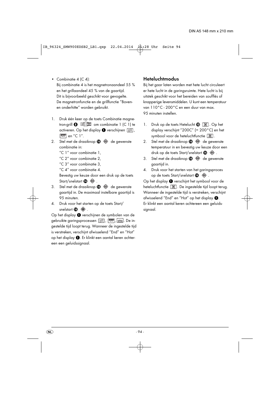 Heteluchtmodus | Silvercrest SMW 900 EDS B2 User Manual | Page 97 / 134