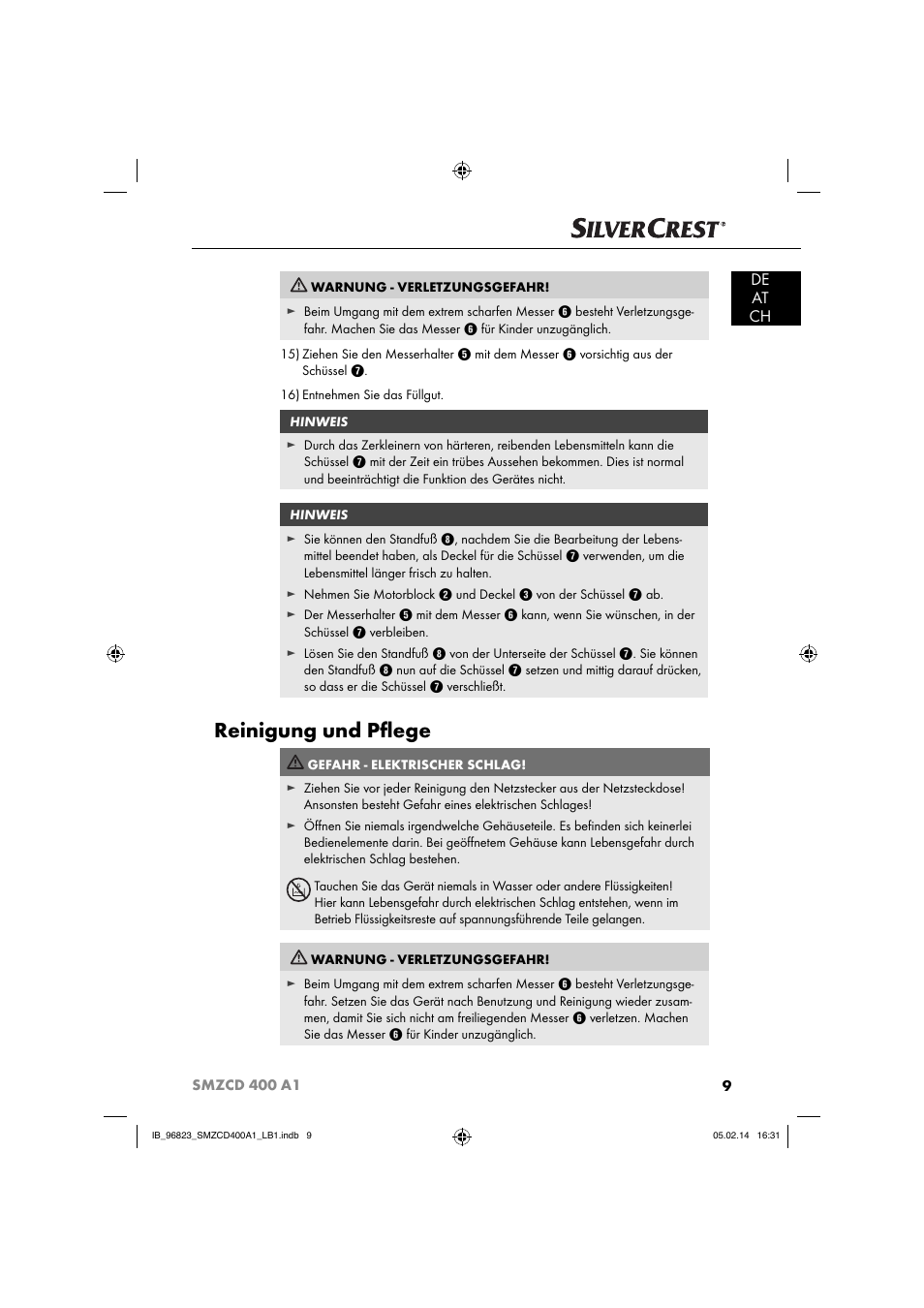Reinigung und pﬂ ege, De at ch | Silvercrest SMZCD 400 A1 User Manual | Page 12 / 64