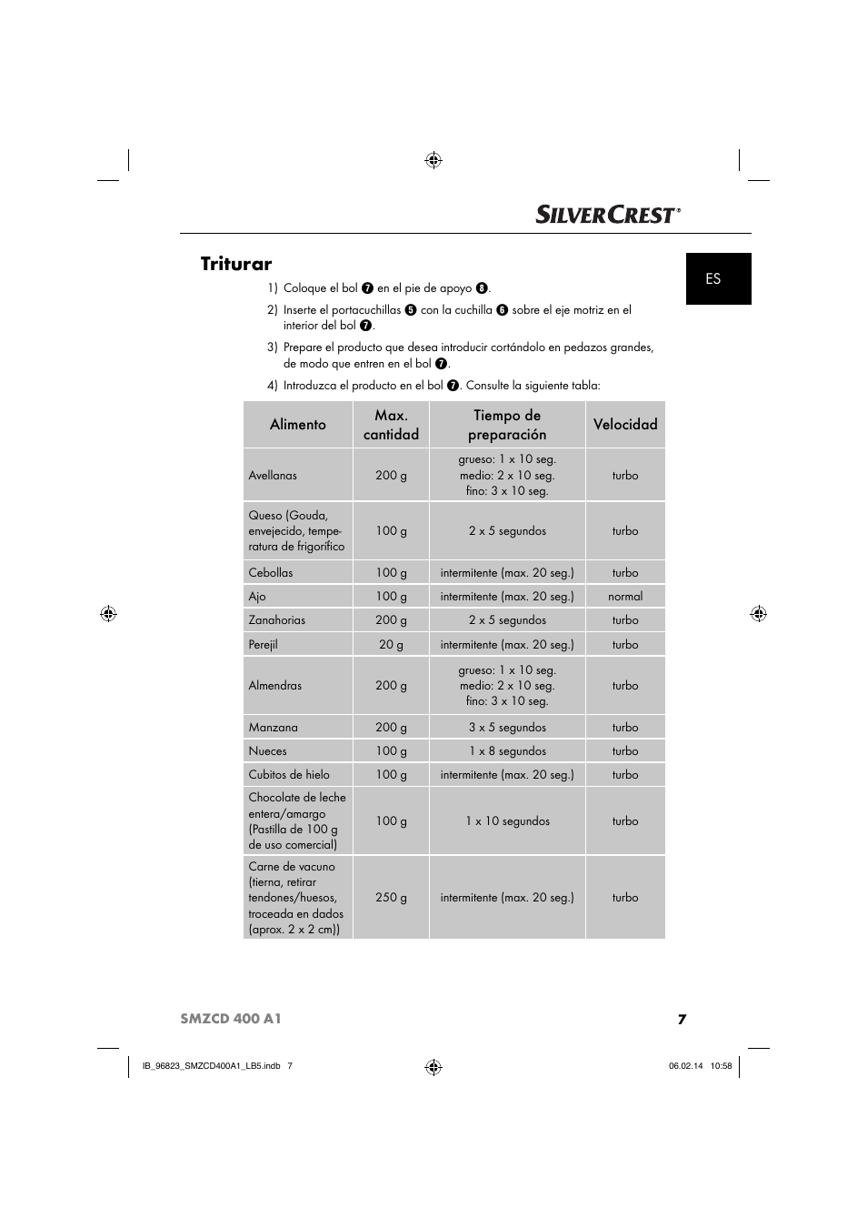 Triturar | Silvercrest SMZCD 400 A1 User Manual | Page 10 / 64