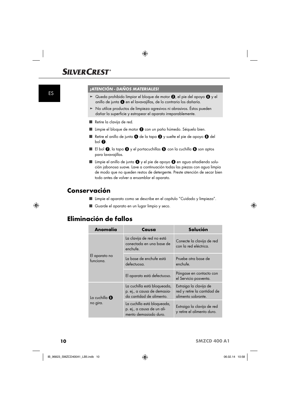Conservación, Eliminación de fallos | Silvercrest SMZCD 400 A1 User Manual | Page 13 / 64