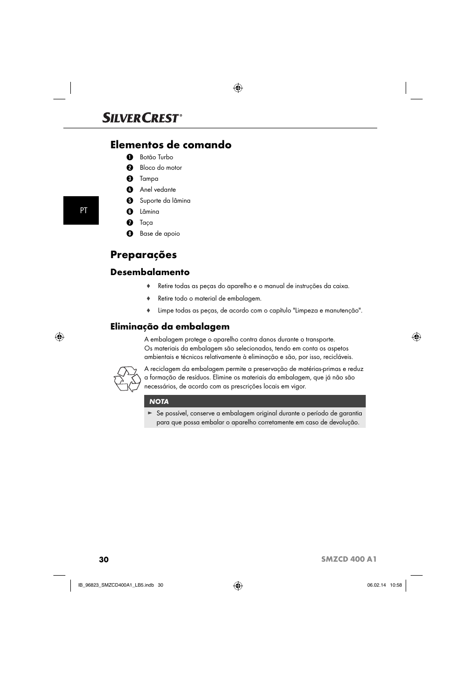 Elementos de comando, Preparações, Desembalamento | Eliminação da embalagem | Silvercrest SMZCD 400 A1 User Manual | Page 33 / 64