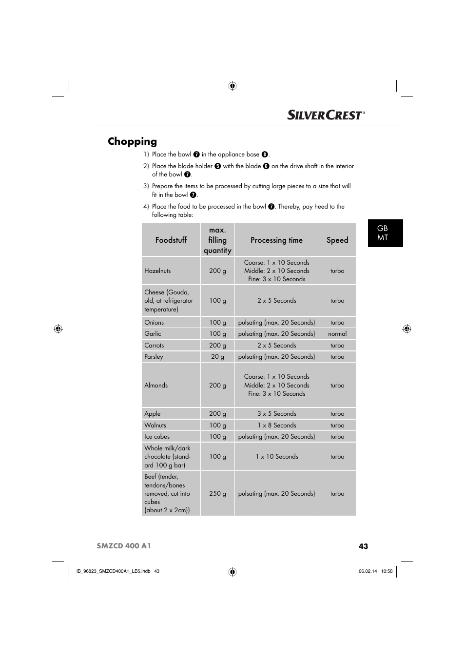 Chopping, Gb mt | Silvercrest SMZCD 400 A1 User Manual | Page 46 / 64