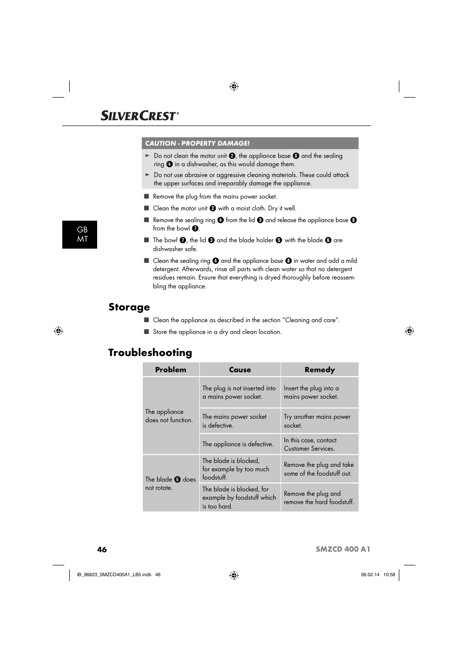 Storage, Troubleshooting, Gb mt | Silvercrest SMZCD 400 A1 User Manual | Page 49 / 64