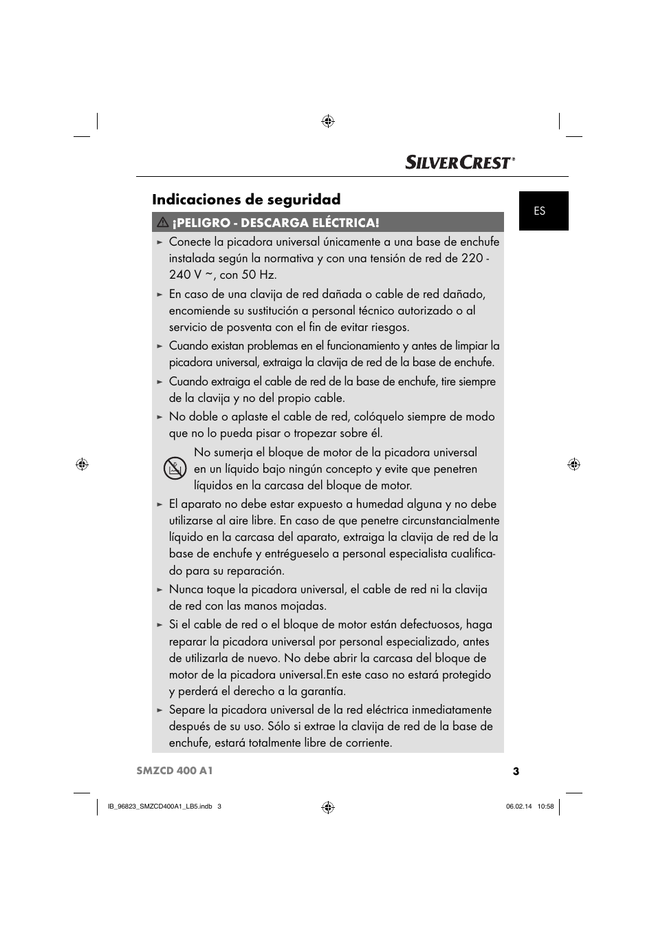 Indicaciones de seguridad, Peligro - descarga eléctrica | Silvercrest SMZCD 400 A1 User Manual | Page 6 / 64