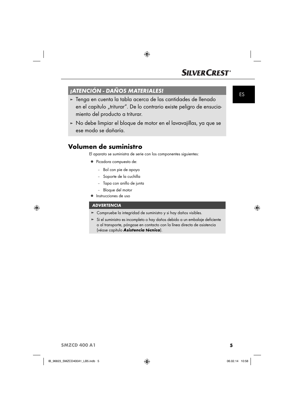 Volumen de suministro, Atención - daños materiales | Silvercrest SMZCD 400 A1 User Manual | Page 8 / 64