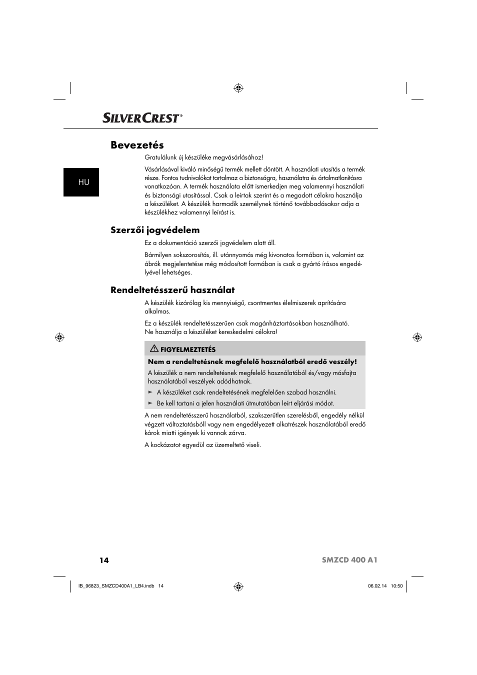 Bevezetés, Szerzői jogvédelem, Rendeltetésszerű használat | Silvercrest SMZCD 400 A1 User Manual | Page 17 / 76