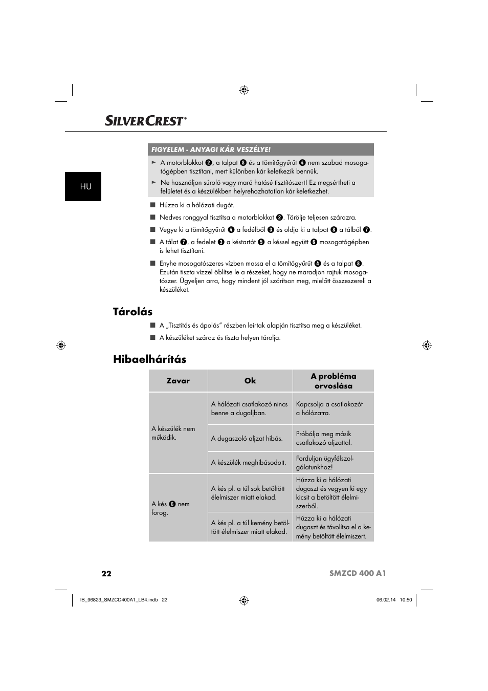 Tárolás, Hibaelhárítás | Silvercrest SMZCD 400 A1 User Manual | Page 25 / 76