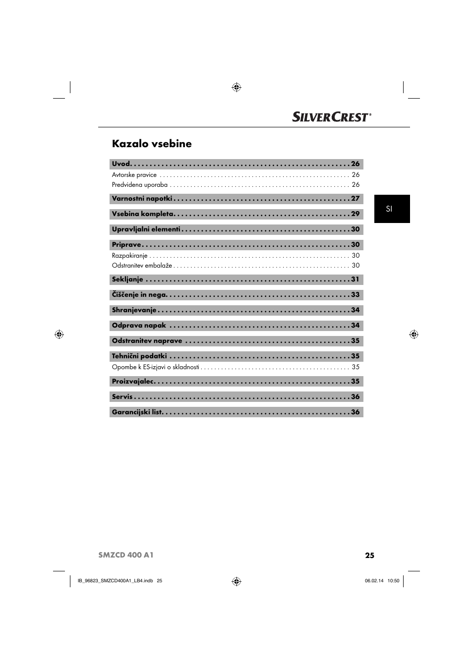 Kazalo vsebine | Silvercrest SMZCD 400 A1 User Manual | Page 28 / 76