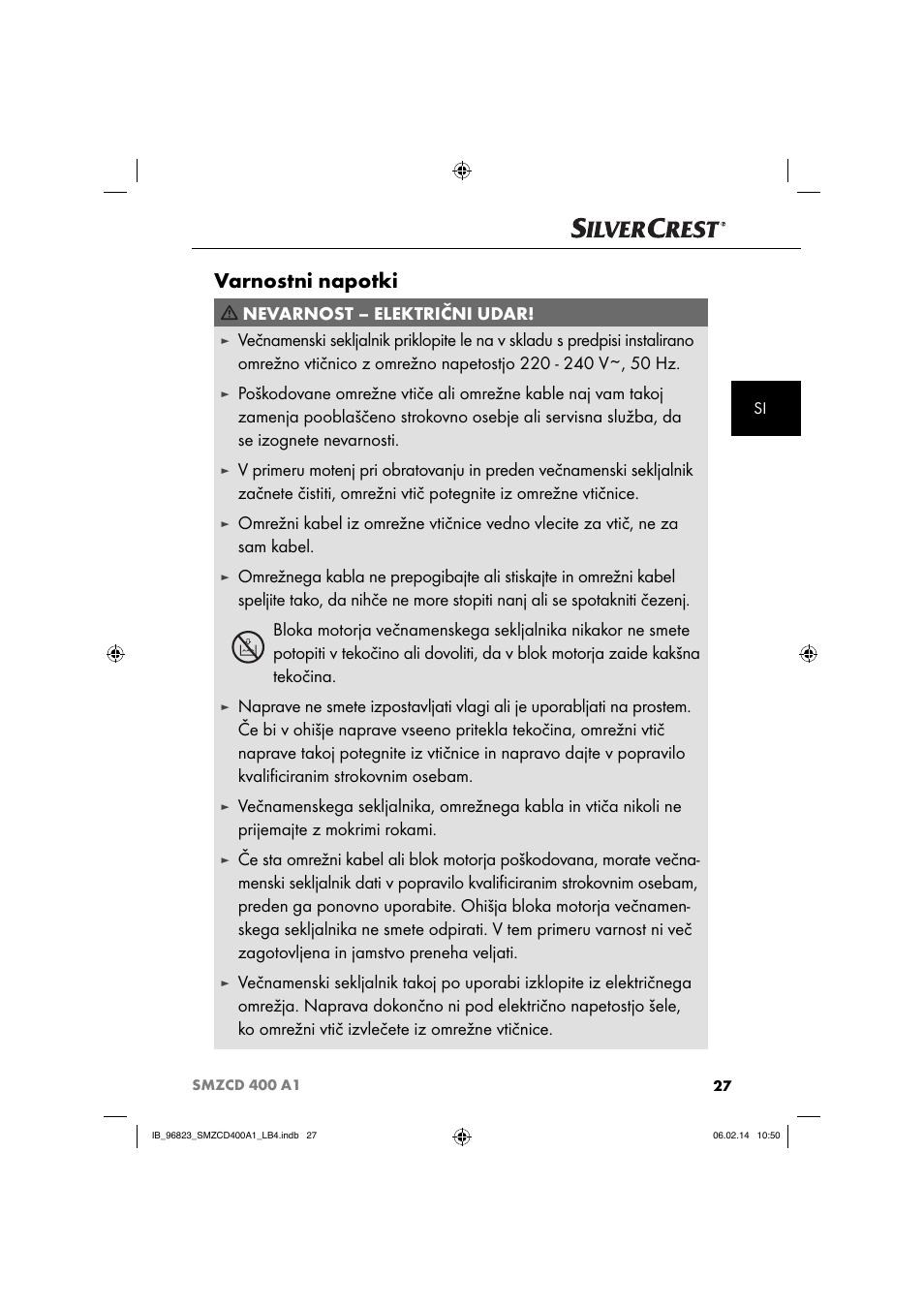 Varnostni napotki, Nevarnost ‒ električni udar | Silvercrest SMZCD 400 A1 User Manual | Page 30 / 76