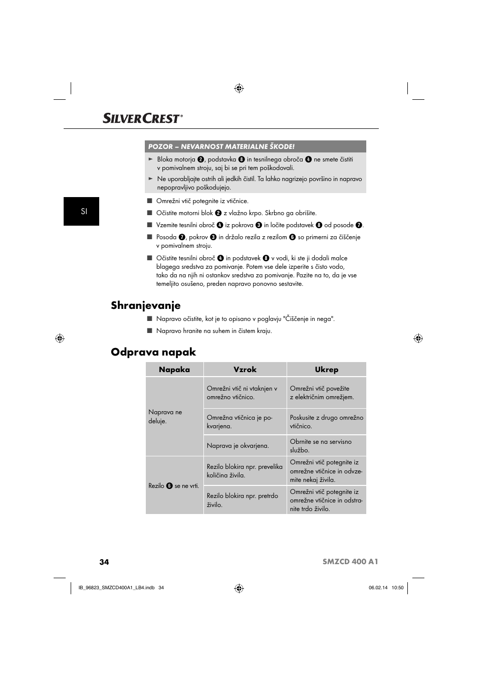 Shranjevanje, Odprava napak | Silvercrest SMZCD 400 A1 User Manual | Page 37 / 76