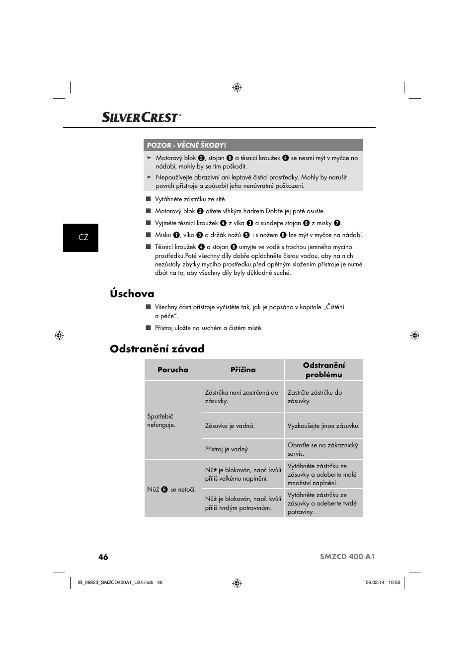 Úschova, Odstranění závad | Silvercrest SMZCD 400 A1 User Manual | Page 49 / 76