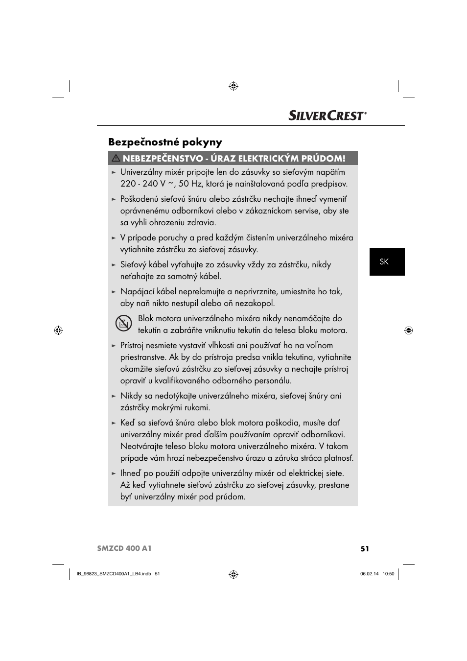 Bezpečnostné pokyny, Nebezpečenstvo - úraz elektrickým prúdom | Silvercrest SMZCD 400 A1 User Manual | Page 54 / 76