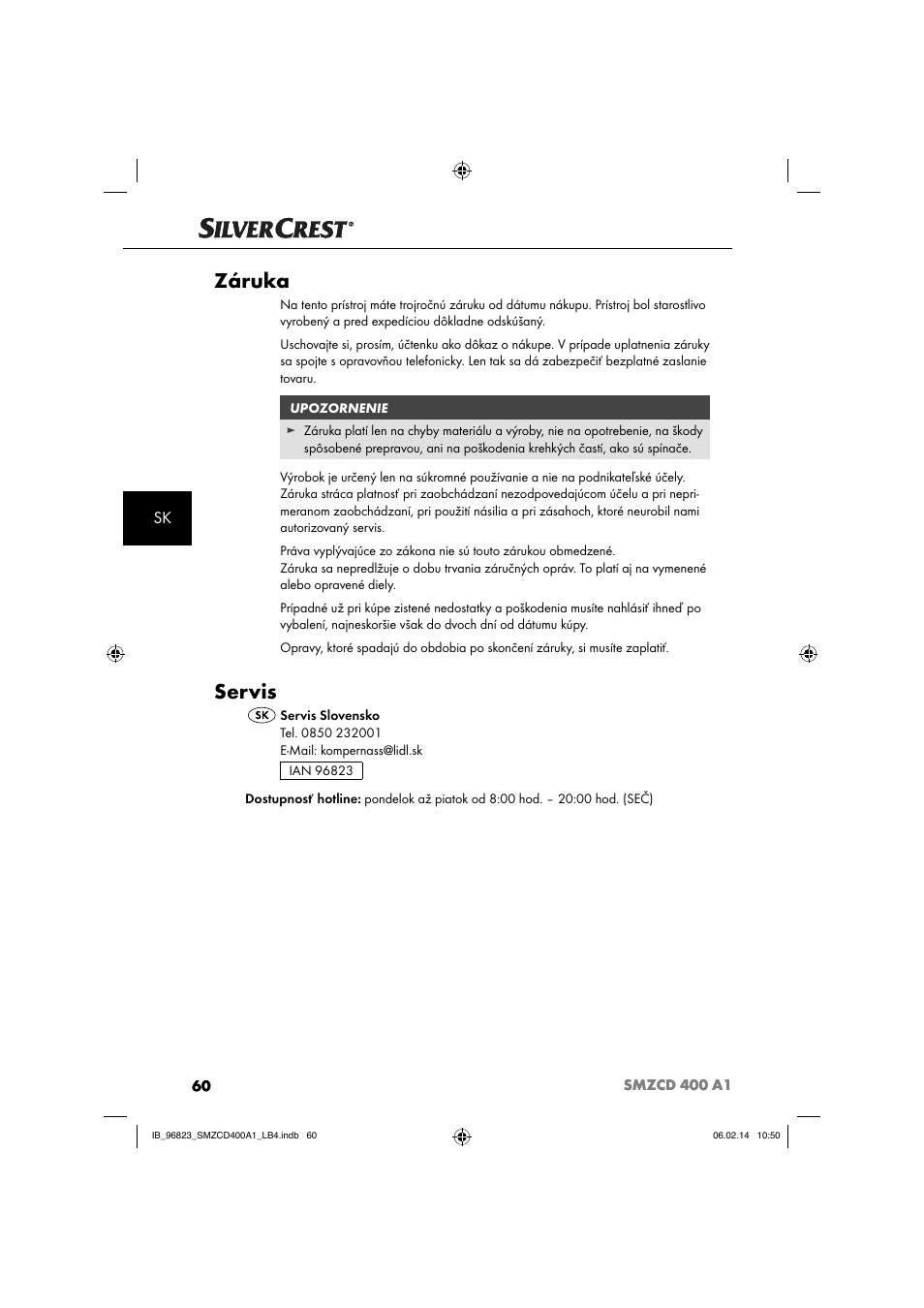 Záruka, Servis | Silvercrest SMZCD 400 A1 User Manual | Page 63 / 76