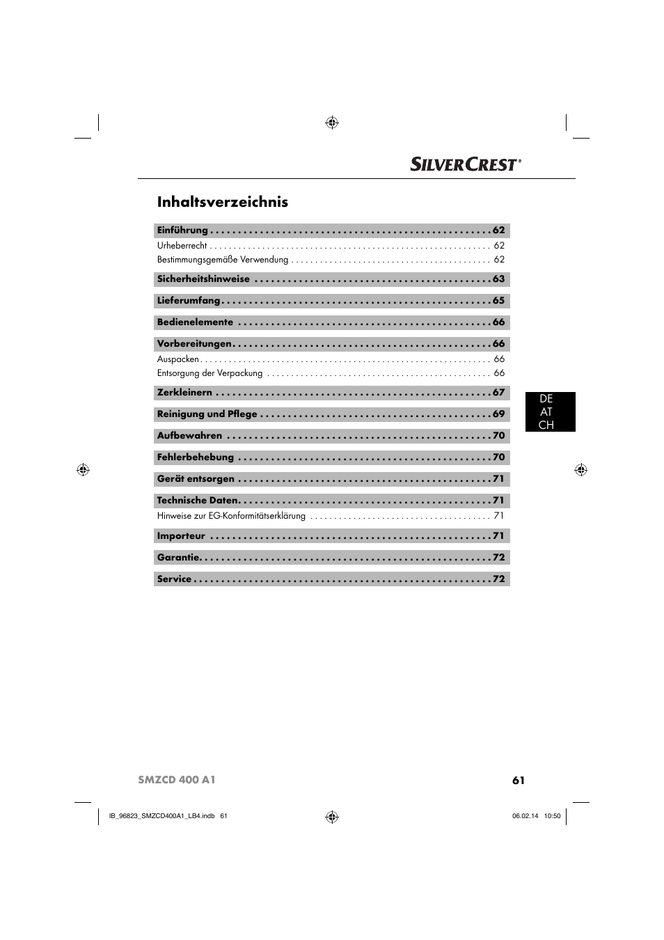 Silvercrest SMZCD 400 A1 User Manual | Page 64 / 76
