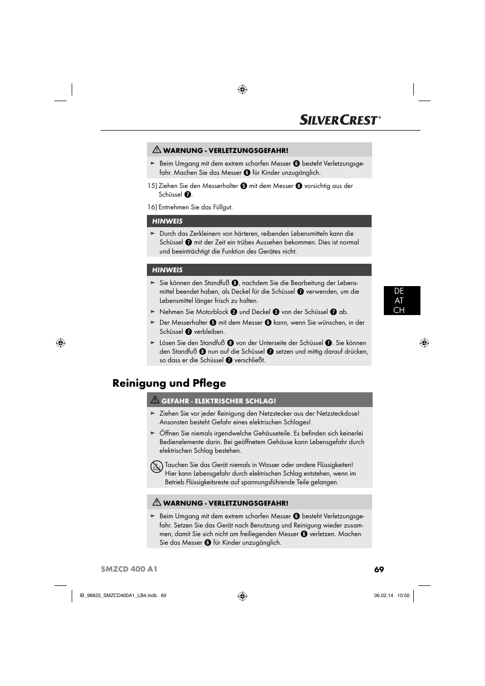 Reinigung und pﬂ ege, De at ch | Silvercrest SMZCD 400 A1 User Manual | Page 72 / 76